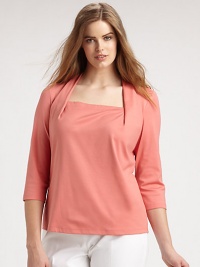 Pretty pleats add a touch of texture to this flattering, cotton top with a modern square neckline. You will find your perfect fit thanks to this top's hint of stretch. Pleat details at square necklineThree-quarter sleevesPull-on styleAbout 32 from shoulder to hem96% cotton/4% elastaneMachine washImported Pretty pleats add a touch of texture to this flattering, cotton top with a modern square neckline. You will find your perfect fit thanks to this top's hint of stretch. Pleat details at square necklineThree-quarter sleevesPull-on styleAbout 32 from shoulder to hem96% cotton/4% elastaneMachine washImported