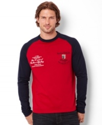 Lets play ball! This baseball style t-shirt by Nautica scores a home run. Lets play ball! This baseball style t-shirt by Nautica scores a home run.