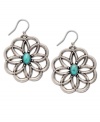 Natural beauty. Frame your face with these fresh-from-the-garden earrings by Lucky Brand. Flowers carved in worn silver tone mixed metal feature semi-precious reconstituted calcite turquoise at center of petals. Approximate drop: 1-5/8 inches.