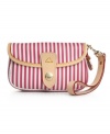 Sweet stripes decorate this charming wristlet for a nautical feel, just in time for warm weather. This iconic Dooney & Bourke bag is finished with goldtone hardware and an easy flap closure.