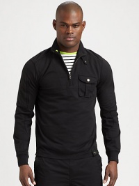 Boasting a sleek, sporty look and modern moto details, this pima cotton terry design takes the classic pullover to a new comfort zone with an extremely soft finish.Half-zip frontChest flap pocketCottonMachine washImported Boasting a sleek, sporty look and modern moto details, this pima cotton terry design takes the classic pullover to a new comfort zone with an extremely soft finish.Half-zip frontChest flap pocketCottonMachine washImported