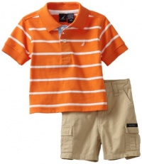 Nautica Sportswear Kids Baby-boys Infant Striped Polo with Solid Short, Orange, 18/24