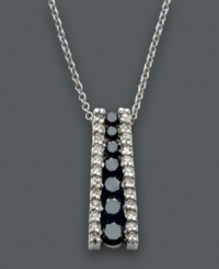 Add a sleek drop of sparkling sophistication. This chic Effy Collection necklace features a graduated drop design decorated with a row of round-cut black diamonds (3/8 ct. t.w.) at the center and two side rows of white diamonds (1/5 ct. t.w.). Set in 14k white gold. Approximate length: 18 inches. Approximate drop: 3/4 inch. Add a sleek drop of sparkling sophistication. This chic Effy Collection necklace features a graduated drop design decorated with a row of round-cut black diamonds (3/8 ct. t.w.) at the center and two side rows of white diamonds (1/5 ct. t.w.). Set in 14k white gold. Approximate length: 18 inches. Approximate drop: 3/4 inch.