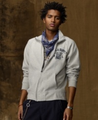 Channeling the varsity prep look and offering it downtown edge, this weathered track jacket is ideal for modern layered looks. Channeling the varsity prep look and offering it downtown edge, this weathered track jacket is ideal for modern layered looks.