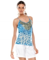 Tie dye and sequins combine for a unique look! INC's tank top is basic done one better. Tie dye and sequins combine for a unique look! INC's tank top is basic done one better.