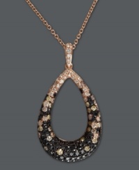 Gothic glamour. EFFY Collection's stunning cut-out teardrop pendant features a gradation of round-cut diamonds in white (1/4 ct. t.w.), champagne (3/8 ct. t.w.) and black (5/8 ct. t.w.). Set in 14k rose gold. Approximate length: 18 inches. Approximate drop length: 1-1/4 inches. Approximate drop width: 11/16 inch. Gothic glamour. EFFY Collection's stunning cut-out teardrop pendant features a gradation of round-cut diamonds in white (1/4 ct. t.w.), champagne (3/8 ct. t.w.) and black (5/8 ct. t.w.). Set in 14k rose gold. Approximate length: 18 inches. Approximate drop length: 1-1/4 inches. Approximate drop width: 11/16 inch.