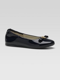 Sweet and low and polished to perfection, in gleaming patent leather with a pretty bow in front and an elasticized back for a snug fit.Leather upperGolden hardwareRubber soleMade in Italy Sweet and low and polished to perfection, in gleaming patent leather with a pretty bow in front and an elasticized back for a snug fit.Leather upperGolden hardwareRubber soleMade in Italy