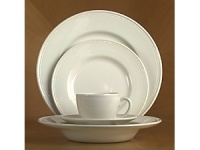A simple detail inspired by a rolling roulette ball. Made in England. Open stock cream stoneware. Shown: dinner, salad, rim soup, cup and saucer. Microwave and dishwasher safe. A simple detail inspired by a rolling roulette ball. Made in England. Open stock cream stoneware. Shown: dinner, salad, rim soup, cup and saucer. Microwave and dishwasher safe.