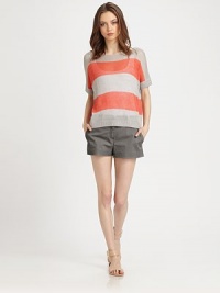 Semi-sheer linen boatneck has a bold striped pattern, dropped shoulders and ribbed trim. BoatneckDropped shouldersLinenDry cleanImported of Italian fabricModel shown is 5'10 (177cm) wearing US size Small. Semi-sheer linen boatneck has a bold striped pattern, dropped shoulders and ribbed trim. BoatneckDropped shouldersLinenDry cleanImported of Italian fabricModel shown is 5'10 (177cm) wearing US size Small.