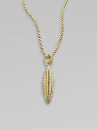 From the Lantana Collection. A brilliant pendant with rows of dazzling diamonds between pretty cables crafted in radiant 18k gold on a box link chain. Diamonds, .34 tcw18k goldPendant length, about 1¼Necklace length, about 17 to 18 adjustableJump ring closureImported From the Lantana Collection. A brilliant pendant with rows of dazzling diamonds between pretty cables crafted in radiant 18k gold on a box link chain. Diamonds, .34 tcw18k goldPendant length, about 1¼Necklace length, about 17 to 18 adjustableJump ring closureImported
