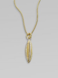 From the Lantana Collection. A brilliant pendant with rows of dazzling diamonds between pretty cables crafted in radiant 18k gold on a box link chain. Diamonds, .34 tcw18k goldPendant length, about 1¼Necklace length, about 17 to 18 adjustableJump ring closureImported 