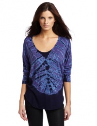C&C California Women's 3/4 Sleeve Tie Dye Shirttail Tee, Navy Multi, Small C&C California Women's 3/4 Sleeve Tie Dye Shirttail Tee, Navy Multi, Small