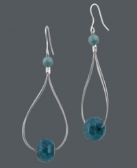 A little splash of color. Avalonia Road's destination-inspired earrings combine pretty teardrops with two teal agate beads (11 ct. t.w.). Set in sterling silver on french wire. Approximate drop length: 1-1/2 inches. Approximate drop width: 1/2 inch. A little splash of color. Avalonia Road's destination-inspired earrings combine pretty teardrops with two teal agate beads (11 ct. t.w.). Set in sterling silver on french wire. Approximate drop length: 1-1/2 inches. Approximate drop width: 1/2 inch.