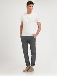 Solid, lightweight twill cotton stretch pant will be a versatile addition to your warm weather wardrobe.Flat-front styleZip flySide slash, back flap pocketsFront coin pocketInseam, about 3397% cotton/3% elastaneDry cleanImported Solid, lightweight twill cotton stretch pant will be a versatile addition to your warm weather wardrobe.Flat-front styleZip flySide slash, back flap pocketsFront coin pocketInseam, about 3397% cotton/3% elastaneDry cleanImported