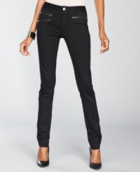 Zippered pockets lend INC's ponte knit pants plenty of edgy appeal! Versatile and effortlessly cool, these are must-have for any wardrobe. Zippered pockets lend INC's ponte knit pants plenty of edgy appeal! Versatile and effortlessly cool, these are must-have for any wardrobe.