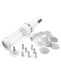 Make some cookies, then make some more. When loaded with dough, the Cuisinart electric cookie press shoots out dozens of perfect cookies in all sorts of shapes with the squeeze of a trigger. Three-year limited warranty. Model CCP-10. Make some cookies, then make some more. When loaded with dough, the Cuisinart electric cookie press shoots out dozens of perfect cookies in all sorts of shapes with the squeeze of a trigger. Three-year limited warranty. Model CCP-10.