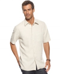 Give your style a little pick-me-up with this textured silk-blend shirt from Tasso Elba. Give your style a little pick-me-up with this textured silk-blend shirt from Tasso Elba.