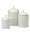 A beautiful complement to the Butler's Pantry collection from Lenox, or any kitchen, this handy set of three canisters keeps all your essentials in stock with grand style.