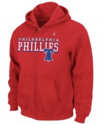 Hit it out of the park! Cheer on your favorite team in style and comfort in this Majestic Philadelphia Phillies hoodie. Hit it out of the park! Cheer on your favorite team in style and comfort in this Majestic Philadelphia Phillies hoodie.