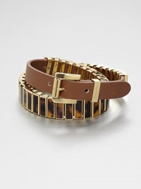 Chic tortoise print baguettes set in goldtone slide beads on a leather bracelet. AcetateGoldtone ion-plated steelLength, about 16Buckle closureImported Chic tortoise print baguettes set in goldtone slide beads on a leather bracelet. AcetateGoldtone ion-plated steelLength, about 16Buckle closureImported
