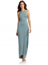 THE LOOKHalterneckSeamed front waistWrap skirtSelf-sash ties at open backMaxi lengthTHE FITAbout 54 from shoulder to hemTHE MATERIALModal/spandexCARE & ORIGINDry cleanMade in USAModel shown is 5'9½ (176cm) wearing US size Small. THE LOOKHalterneckSeamed front waistWrap skirtSelf-sash ties at open backMaxi lengthTHE FITAbout 54 from shoulder to hemTHE MATERIALModal/spandexCARE & ORIGINDry cleanMade in USAModel shown is 5'9½ (176cm) wearing US size Small.