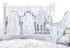 SwaddleDesigns 6 Piece zzZipMe Sack Crib Bedding Set with Crib Skirt with Cozy Blanket for Parents, Pastel Blue, 3-6 Months