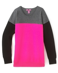 Crafted in luxe cashmere, this cute sweater from Aqua takes a trendy shot at the neon and colorblock crazes, resulting in a versatile sweater that pops in any context. Crafted in luxe cashmere, this cute sweater from Aqua takes a trendy shot at the neon and colorblock crazes, resulting in a versatile sweater that pops in any context.