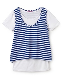 Aqua Girls' Stripe 2fer Tank Top - Sizes S-XL Aqua Girls' Stripe 2fer Tank Top - Sizes S-XL