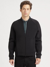 A unique take on the classic bomber jacket featuring sporty raglan sleeves.Raglan sleevesConcealed front zipperAbout 25 from shoulder to hem64% polyester/31% cotton/5% spandexHand washImported A unique take on the classic bomber jacket featuring sporty raglan sleeves.Raglan sleevesConcealed front zipperAbout 25 from shoulder to hem64% polyester/31% cotton/5% spandexHand washImported