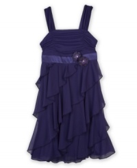 Long life of the party. She'll be the buzz of every social occasion in this tiered ruffle dress from BCX. Long life of the party. She'll be the buzz of every social occasion in this tiered ruffle dress from BCX.