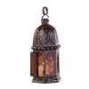 Gifts & Decor Moroccan Metal Amber Glass Candleholder Lantern Light