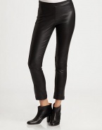 Sleek leather bonded with hint of stretch in a sophisticated crop-leg silhouette.Elastic waistbandFlat frontPull-on styleRise, about 8Inseam, about 28LeatherBonding: 98% cotton/2% LycraDry cleanMade in FranceModel shown is 5'10 (177cm) wearing US size Small.