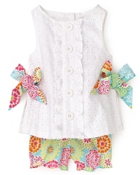 Hartstrings offers up a sunny sleeveless shirt and short set, designed to add breezy delight to her summer wardrobe. Hartstrings offers up a sunny sleeveless shirt and short set, designed to add breezy delight to her summer wardrobe.