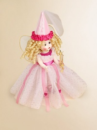 The enchanting Fairy of Beauty Doll, with her sparkling blue eyes, gold corkscrew curls, wings and magic wand, will make all your dreams come true.8 cloth dollDressed in a pink sparkle tulle gown, pink ballet slippers, white panties, pink hose, cone-shaped henin, gold star wand and wings.Recommended for ages 14 and upImported The enchanting Fairy of Beauty Doll, with her sparkling blue eyes, gold corkscrew curls, wings and magic wand, will make all your dreams come true.8 cloth dollDressed in a pink sparkle tulle gown, pink ballet slippers, white panties, pink hose, cone-shaped henin, gold star wand and wings.Recommended for ages 14 and upImported