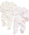 She's all girl. Everyone will know she's a little lady in one of these sweet, ruffly footed coveralls from Little Me.