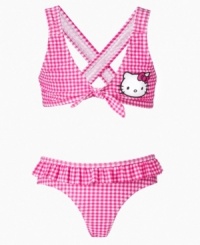 Put the pieces together for a perfect fit. Just like a puzzle this sweet gingham bikini from Hello Kitty is just the piece she needs for warm-weather fun. Put the pieces together for a perfect fit. Just like a puzzle this sweet gingham bikini from Hello Kitty is just the piece she needs for warm-weather fun.