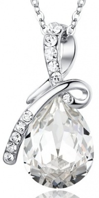 ARCO IRIS Eternal Love Teardrop Swarovski Elements Crystal Pendant Necklace for Women W 18k White Gold Plated Chain - Clear ARCO IRIS Eternal Love Teardrop Swarovski Elements Crystal Pendant Necklace for Women W 18k White Gold Plated Chain - Clear