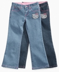 Dainty details. With a Hello Kitty crown graphic exclusive to Macys, these denim jeans are a cute complement to her look. Dainty details. With a Hello Kitty crown graphic exclusive to Macys, these denim jeans are a cute complement to her look.