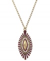 A burst of beauty. Jessica Simpson's necklace is crafted from gold-tone mixed metal and features a pendant with fuchsia accents for a vibrant touch. Approximate length: 30 inches. Approximate drop: 3 inches.