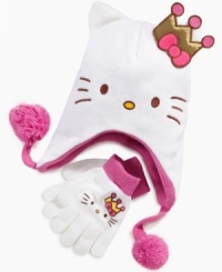 Keep your princess cozy in this adorable Hello Kitty hat and gloves set, with a Hello Kitty crown applique exclusive to Macy's! Keep your princess cozy in this adorable Hello Kitty hat and gloves set, with a Hello Kitty crown applique exclusive to Macy's!