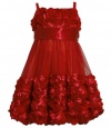 Size-6 BNJ-5396X RED DIE CUT ROSETTE BORDER BUBBLE MESH OVERLAY Special Occasion Flower Girl Holiday Party Dress,X65396 Bonnie Jean LITTLE GIRLS