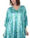 Satin Caftan, Print with Under Water Lillies, Plus Size, Style#Caf-46