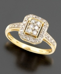 An art deco-inspired diamond ring with brilliant sparkle. Round-cut diamonds are set in 14k gold. An art deco-inspired diamond ring with brilliant sparkle. Round-cut diamonds are set in 14k gold.