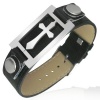 Black Leather Stainless Steel Belt Buckle Medieval Cross Mens Bracelet