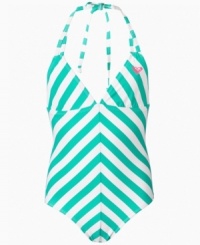 She can paddle out with a fun, fashionable look in this striped swimsuit from Roxy. She can paddle out with a fun, fashionable look in this striped swimsuit from Roxy.