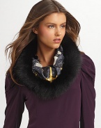 This silky printed style features five rings of dyed luxurious fox fur. Silk Dry clean Made in Italy Fur origin: Finland