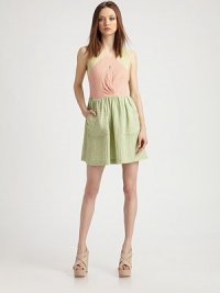 Pretty colorblock seersucker adds a charming touch to this fit-and-flare frock.ScoopneckSleevelessTwisted keyhole frontSet-in waistGathered circle skirtPatch pocketsAbout 18 from natural waist52% viscose/27% raffia/21% polyesterDry cleanMade in USA of imported fabricModel shown is 5'9 (175cm) wearing US size 4. Pretty colorblock seersucker adds a charming touch to this fit-and-flare frock.ScoopneckSleevelessTwisted keyhole frontSet-in waistGathered circle skirtPatch pocketsAbout 18 from natural waist52% viscose/27% raffia/21% polyesterDry cleanMade in USA of imported fabricModel shown is 5'9 (175cm) wearing US size 4.