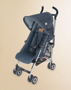 This everyday stroller folds easily and compactly while offering superb comfort for babies 3 months and older.Folds in a flashWeighs about 12 poundsFour-position reclineRemovable, washable padded seatHandy mesh shopping basketExtendable leg restHandy under-seat storage basketReinforced chassisFive-point safety harnessLinked brakesAccommodates children 3 months and older, up to 55 lbs.About 42H X 10W X 11DWipe cleanImported