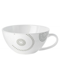Tiny squares with a hint of shine run circles inside and around this glossy white teacup from Mikasa dinnerware. These dishes are from a fresh, spirited collection that's made for modern tables. Sparkle Circles features minimalist shapes in sturdy bone china for anytime use. Tiny squares with a hint of shine run circles inside and around this glossy white teacup from Mikasa dinnerware. These dishes are from a fresh, spirited collection that's made for modern tables. Sparkle Circles features minimalist shapes in sturdy bone china for anytime use.