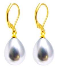 16MM Iridescent Peacock Grey Mother of Pearl Dangle Drop Earrings, Yellow Gold Plated Sterling Silver Hinge Clasps 16MM Iridescent Peacock Grey Mother of Pearl Dangle Drop Earrings, Yellow Gold Plated Sterling Silver Hinge Clasps